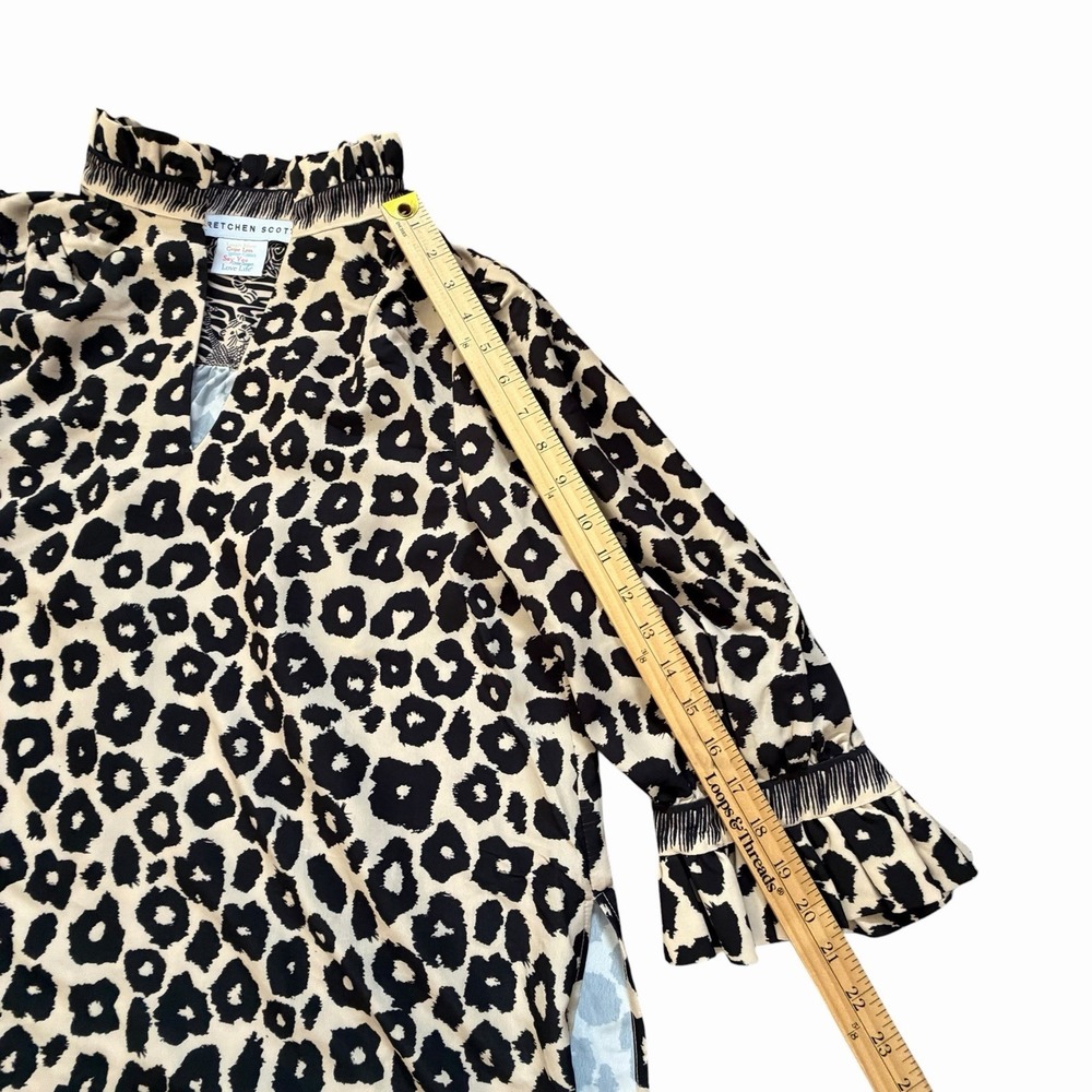 Gretchen Scott tan black leopard animal print safari button front top Medium - Picture 5 of 10